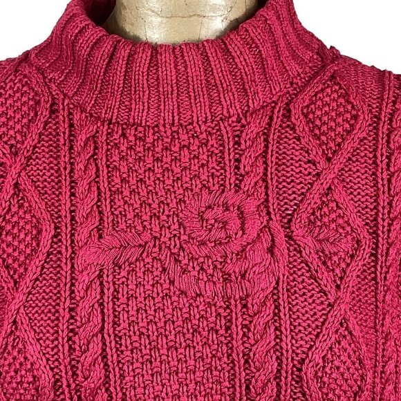 VTG Lydia Jane Ltd Hand-Knit Cotton Blend Mock Neck Chunky Sweater Sz L Red 246E - Picture 3 of 9